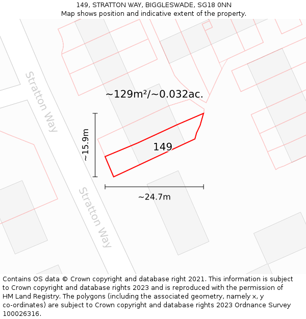 149, STRATTON WAY, BIGGLESWADE, SG18 0NN: Plot and title map