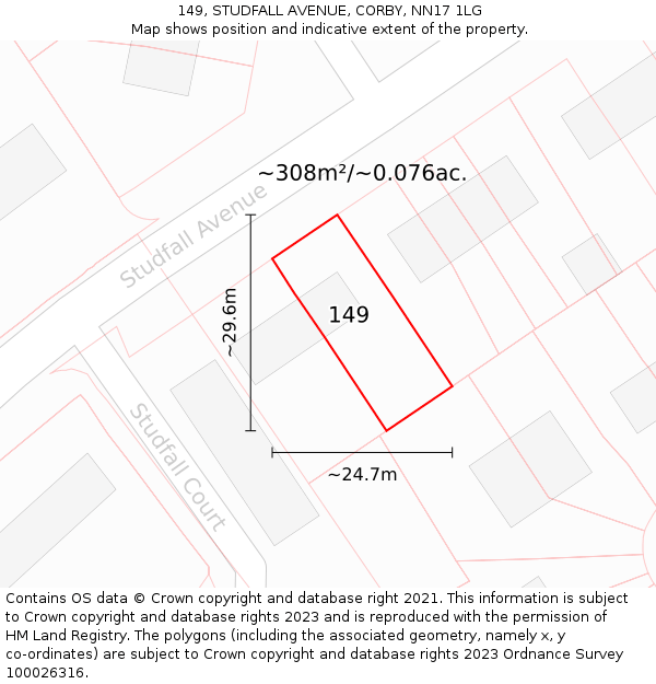 149, STUDFALL AVENUE, CORBY, NN17 1LG: Plot and title map