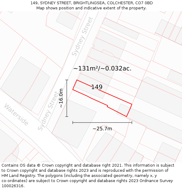 149, SYDNEY STREET, BRIGHTLINGSEA, COLCHESTER, CO7 0BD: Plot and title map