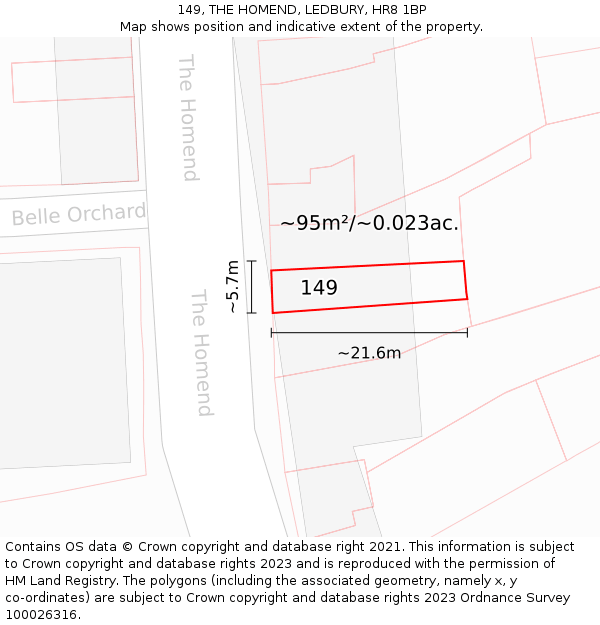 149, THE HOMEND, LEDBURY, HR8 1BP: Plot and title map