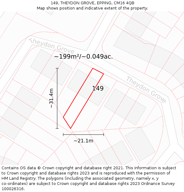 149, THEYDON GROVE, EPPING, CM16 4QB: Plot and title map
