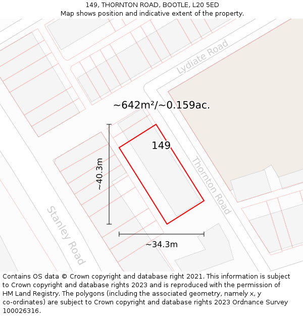 149, THORNTON ROAD, BOOTLE, L20 5ED: Plot and title map