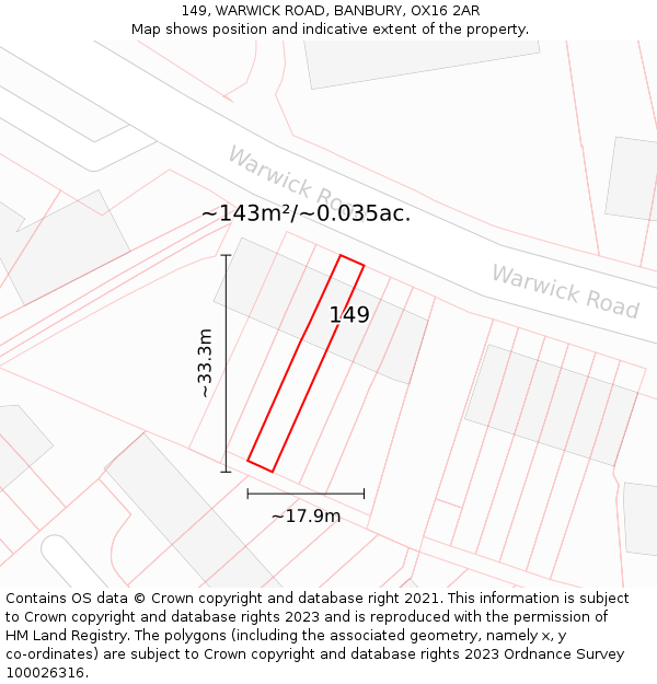 149, WARWICK ROAD, BANBURY, OX16 2AR: Plot and title map