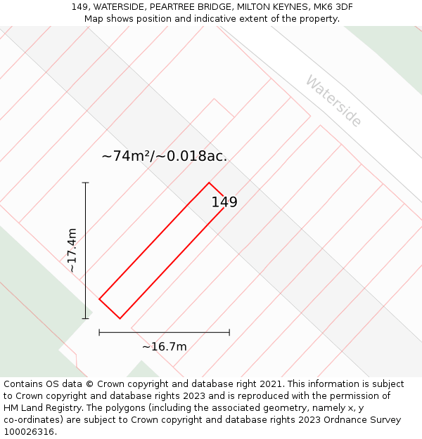 149, WATERSIDE, PEARTREE BRIDGE, MILTON KEYNES, MK6 3DF: Plot and title map