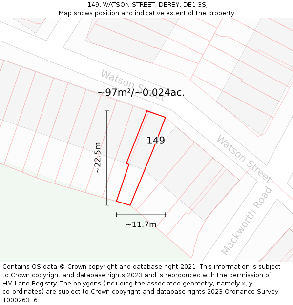 149, WATSON STREET, DERBY, DE1 3SJ: Plot and title map