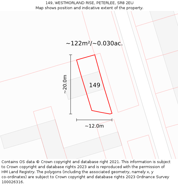 149, WESTMORLAND RISE, PETERLEE, SR8 2EU: Plot and title map
