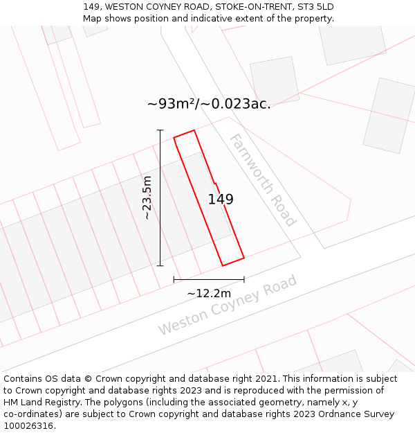 149, WESTON COYNEY ROAD, STOKE-ON-TRENT, ST3 5LD: Plot and title map