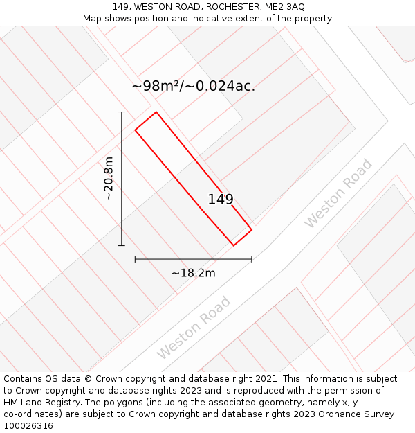 149, WESTON ROAD, ROCHESTER, ME2 3AQ: Plot and title map