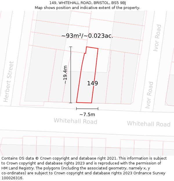 149, WHITEHALL ROAD, BRISTOL, BS5 9BJ: Plot and title map