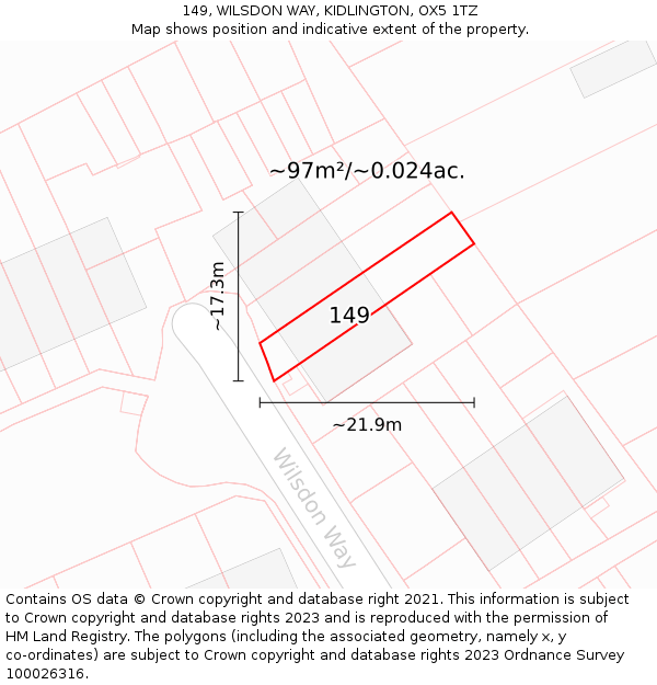 149, WILSDON WAY, KIDLINGTON, OX5 1TZ: Plot and title map
