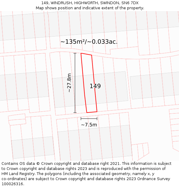 149, WINDRUSH, HIGHWORTH, SWINDON, SN6 7DX: Plot and title map