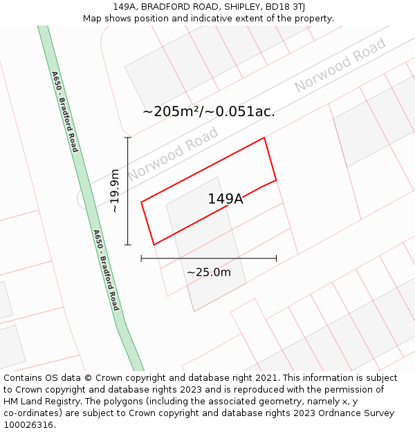 149A, BRADFORD ROAD, SHIPLEY, BD18 3TJ: Plot and title map