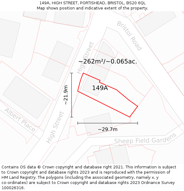 149A, HIGH STREET, PORTISHEAD, BRISTOL, BS20 6QL: Plot and title map