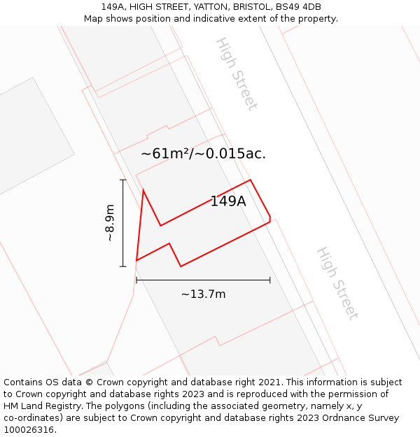 149A, HIGH STREET, YATTON, BRISTOL, BS49 4DB: Plot and title map