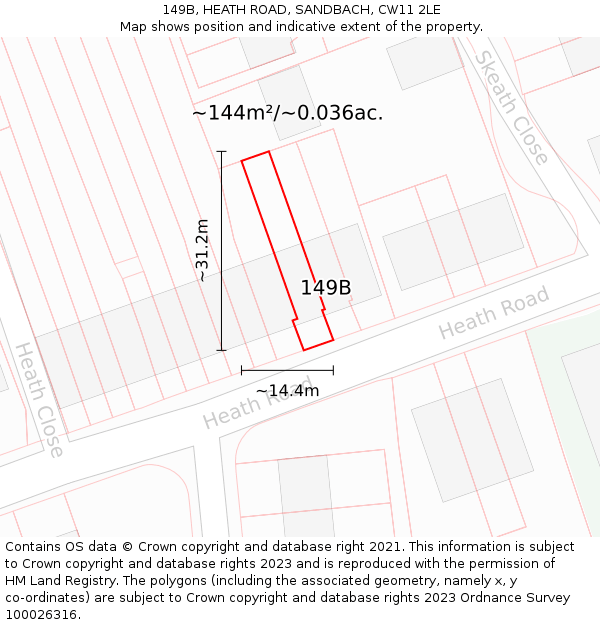 149B, HEATH ROAD, SANDBACH, CW11 2LE: Plot and title map