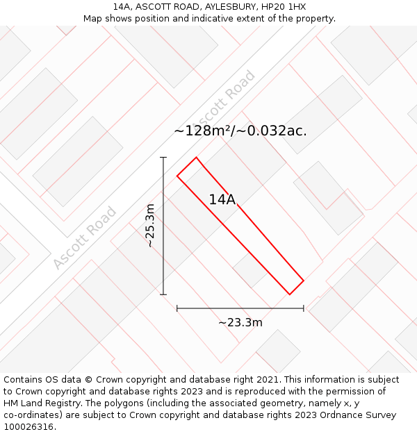 14A, ASCOTT ROAD, AYLESBURY, HP20 1HX: Plot and title map