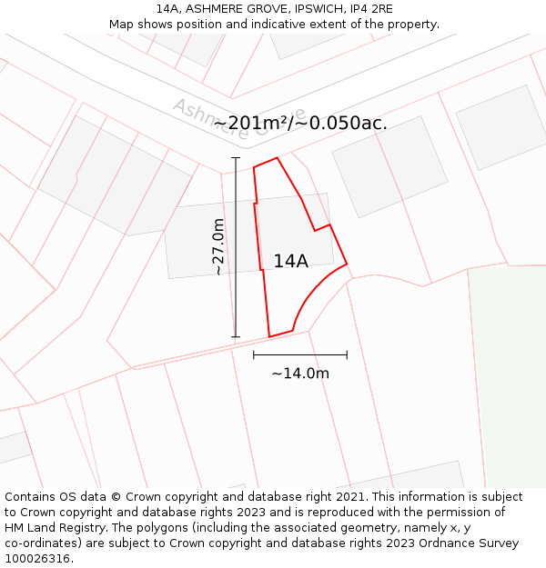 14A, ASHMERE GROVE, IPSWICH, IP4 2RE: Plot and title map