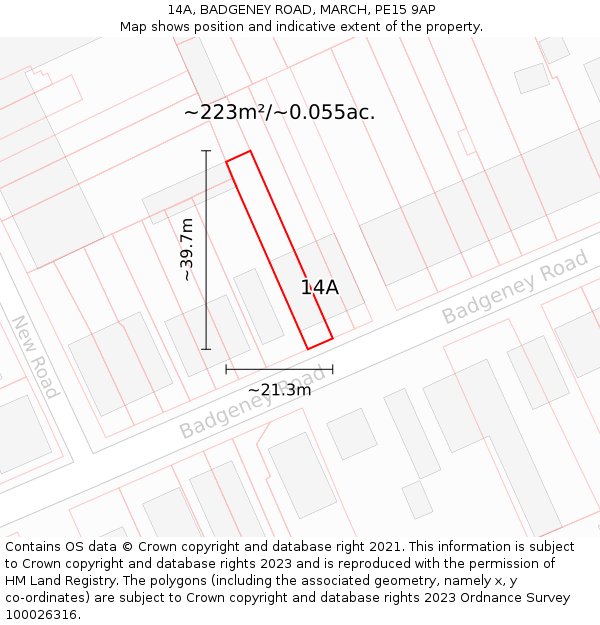 14A, BADGENEY ROAD, MARCH, PE15 9AP: Plot and title map