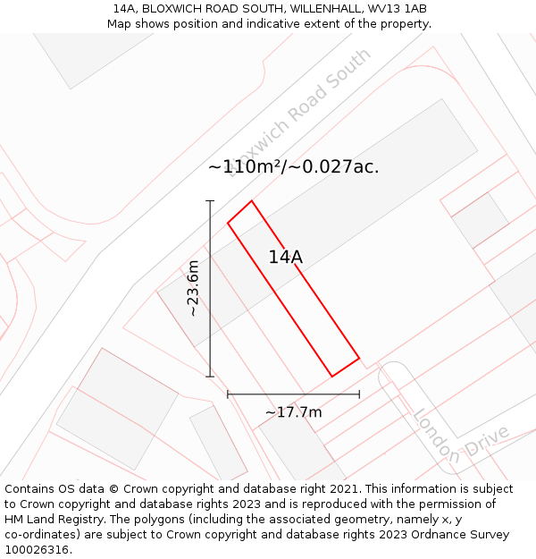 14A, BLOXWICH ROAD SOUTH, WILLENHALL, WV13 1AB: Plot and title map