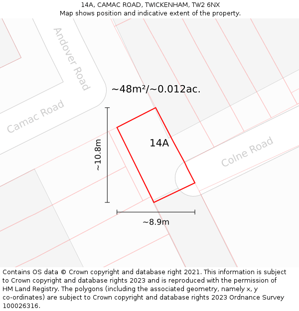 14A, CAMAC ROAD, TWICKENHAM, TW2 6NX: Plot and title map