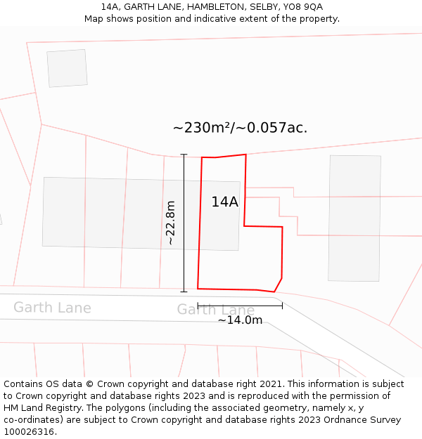 14A, GARTH LANE, HAMBLETON, SELBY, YO8 9QA: Plot and title map