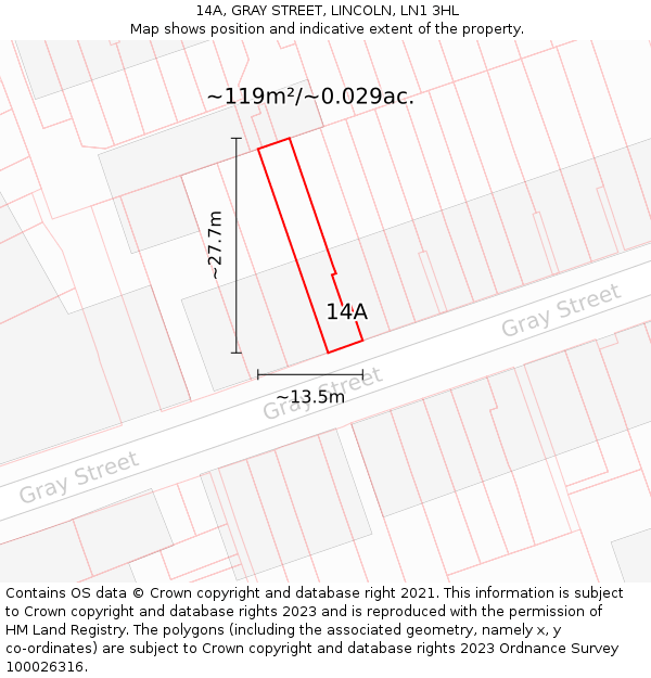 14A, GRAY STREET, LINCOLN, LN1 3HL: Plot and title map