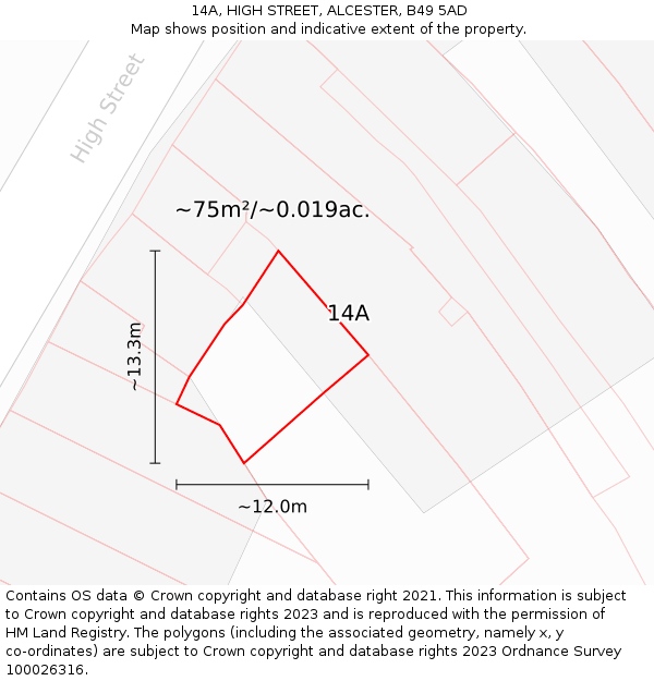 14A, HIGH STREET, ALCESTER, B49 5AD: Plot and title map