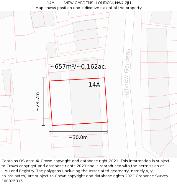 14A, HILLVIEW GARDENS, LONDON, NW4 2JH: Plot and title map