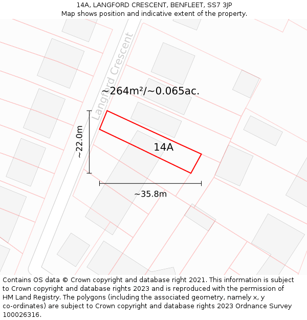 14A, LANGFORD CRESCENT, BENFLEET, SS7 3JP: Plot and title map