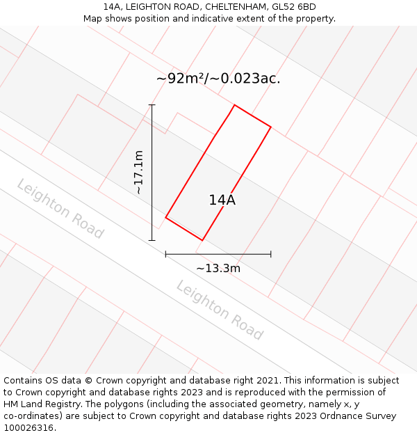 14A, LEIGHTON ROAD, CHELTENHAM, GL52 6BD: Plot and title map