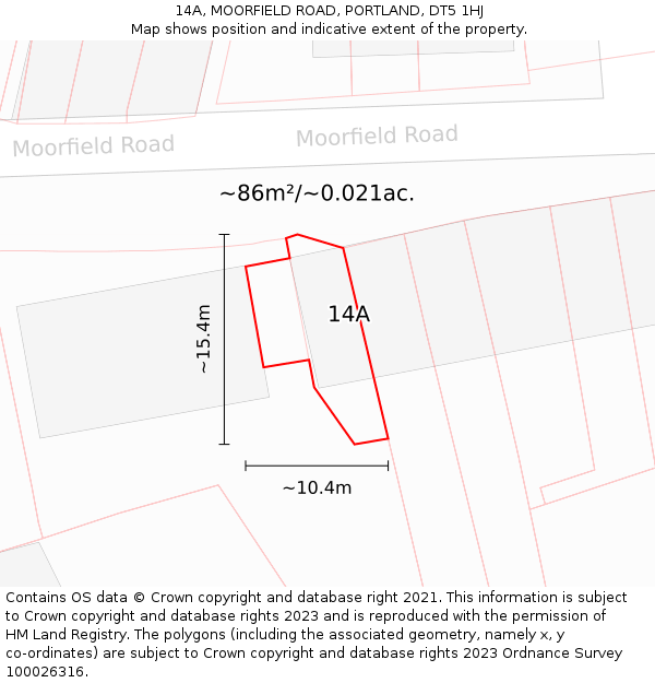 14A, MOORFIELD ROAD, PORTLAND, DT5 1HJ: Plot and title map
