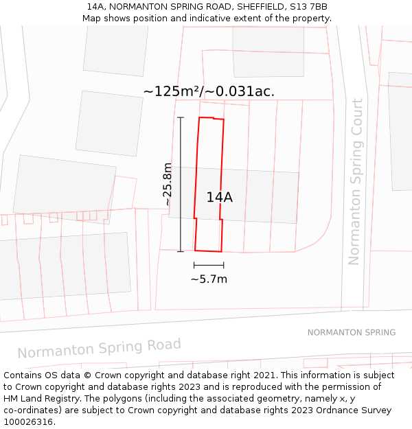 14A, NORMANTON SPRING ROAD, SHEFFIELD, S13 7BB: Plot and title map