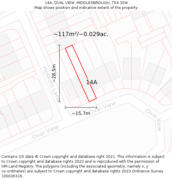 14A, OVAL VIEW, MIDDLESBROUGH, TS4 3SW: Plot and title map