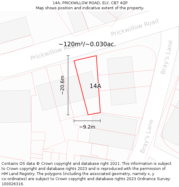 14A, PRICKWILLOW ROAD, ELY, CB7 4QP: Plot and title map