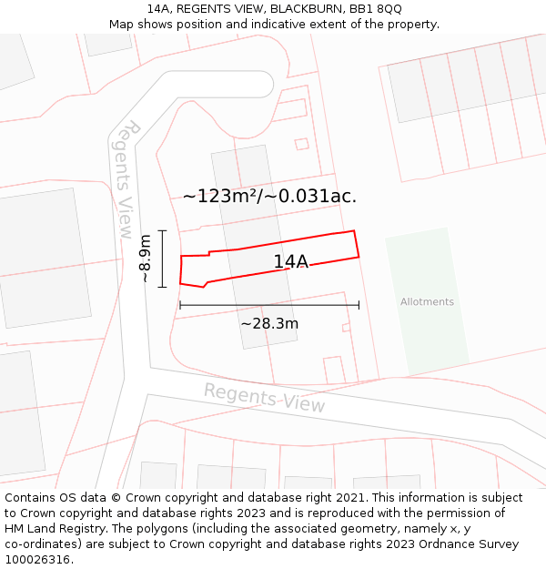 14A, REGENTS VIEW, BLACKBURN, BB1 8QQ: Plot and title map