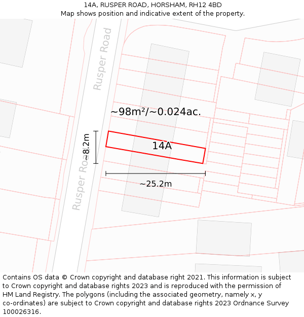14A, RUSPER ROAD, HORSHAM, RH12 4BD: Plot and title map