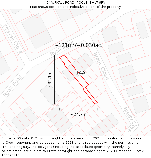 14A, RYALL ROAD, POOLE, BH17 9FA: Plot and title map
