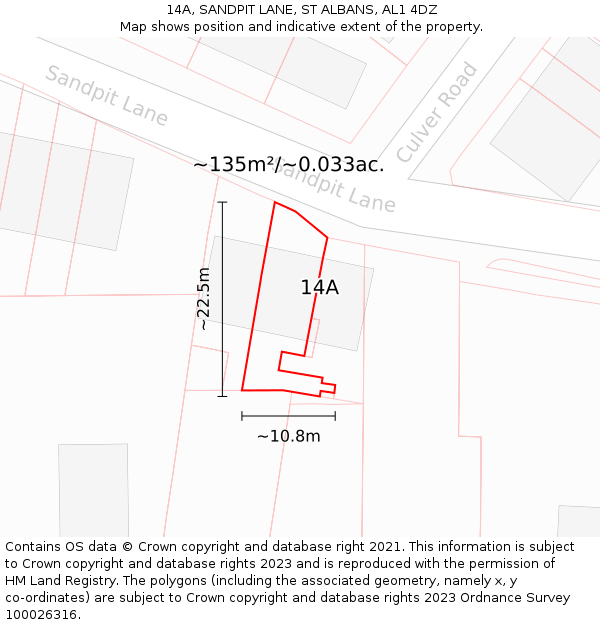 14A, SANDPIT LANE, ST ALBANS, AL1 4DZ: Plot and title map