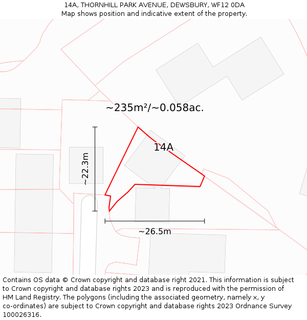 14A, THORNHILL PARK AVENUE, DEWSBURY, WF12 0DA: Plot and title map