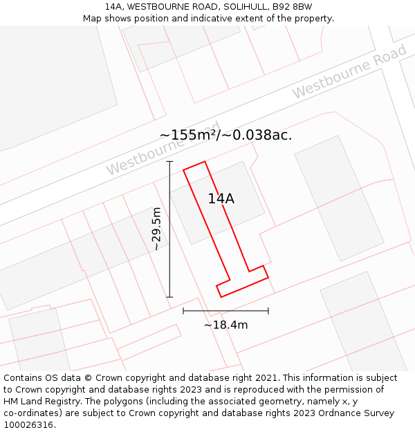 14A, WESTBOURNE ROAD, SOLIHULL, B92 8BW: Plot and title map