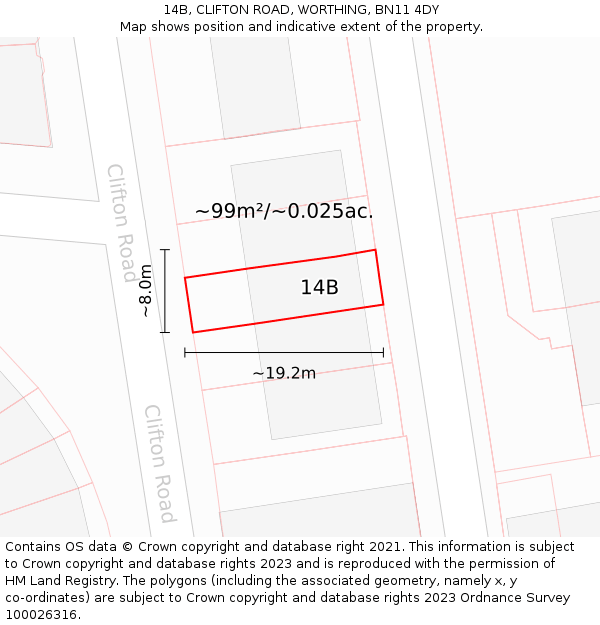 14B, CLIFTON ROAD, WORTHING, BN11 4DY: Plot and title map