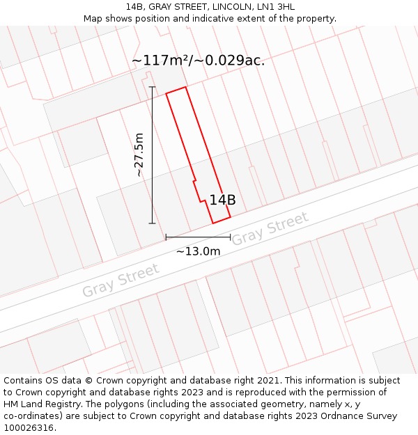 14B, GRAY STREET, LINCOLN, LN1 3HL: Plot and title map