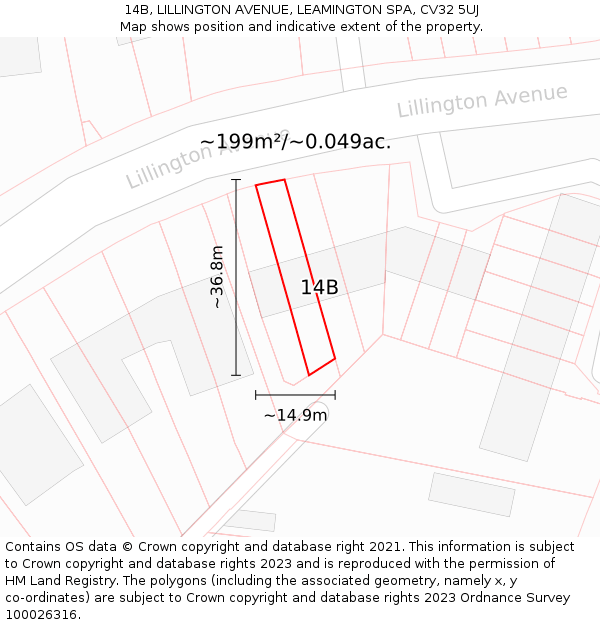 14B, LILLINGTON AVENUE, LEAMINGTON SPA, CV32 5UJ: Plot and title map