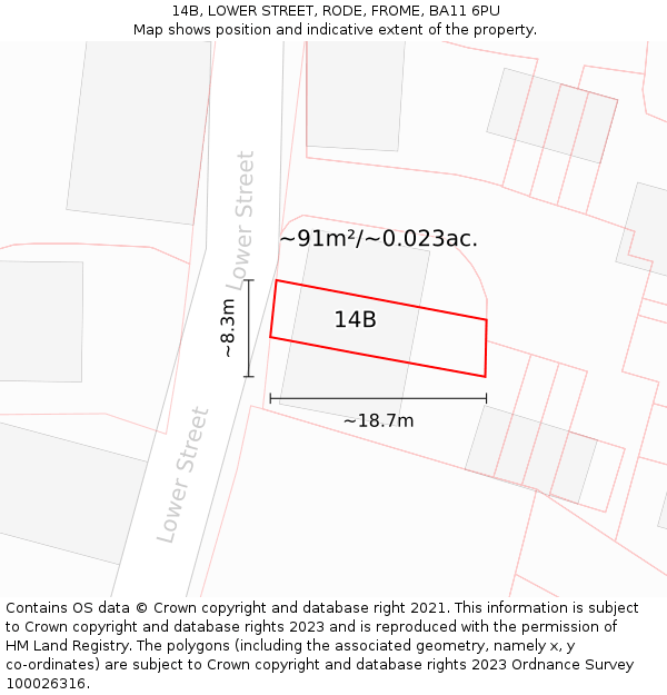 14B, LOWER STREET, RODE, FROME, BA11 6PU: Plot and title map