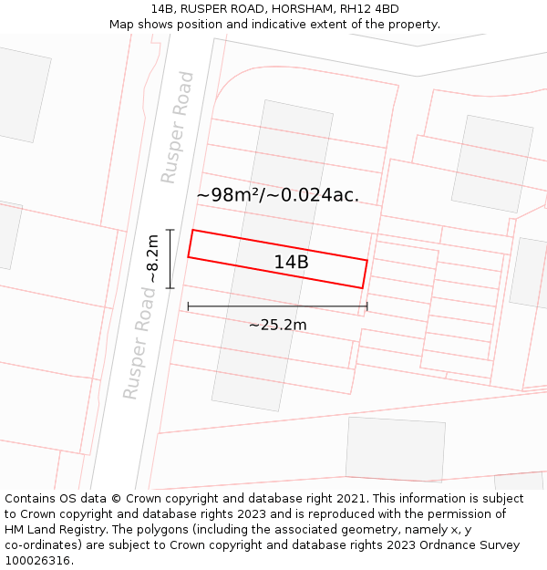 14B, RUSPER ROAD, HORSHAM, RH12 4BD: Plot and title map