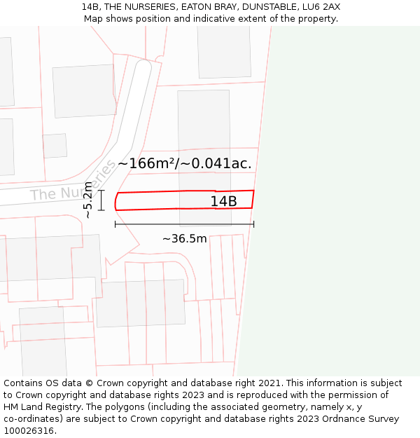 14B, THE NURSERIES, EATON BRAY, DUNSTABLE, LU6 2AX: Plot and title map