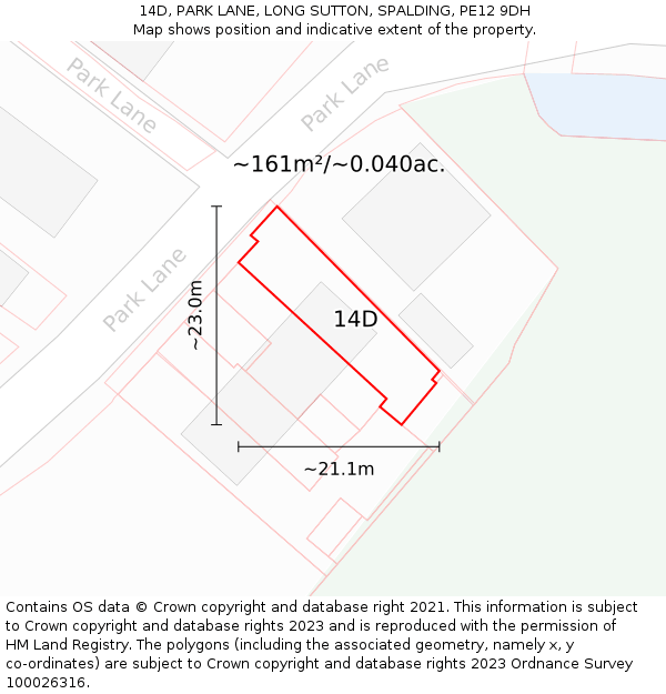 14D, PARK LANE, LONG SUTTON, SPALDING, PE12 9DH: Plot and title map