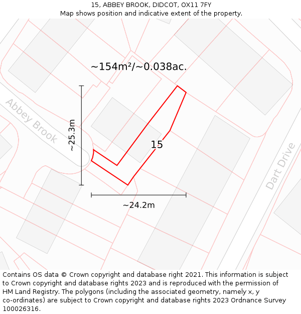 15, ABBEY BROOK, DIDCOT, OX11 7FY: Plot and title map