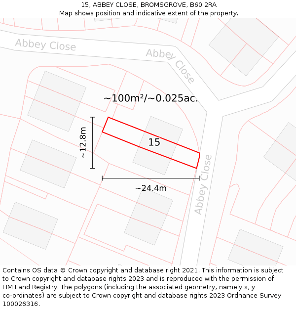 15, ABBEY CLOSE, BROMSGROVE, B60 2RA: Plot and title map