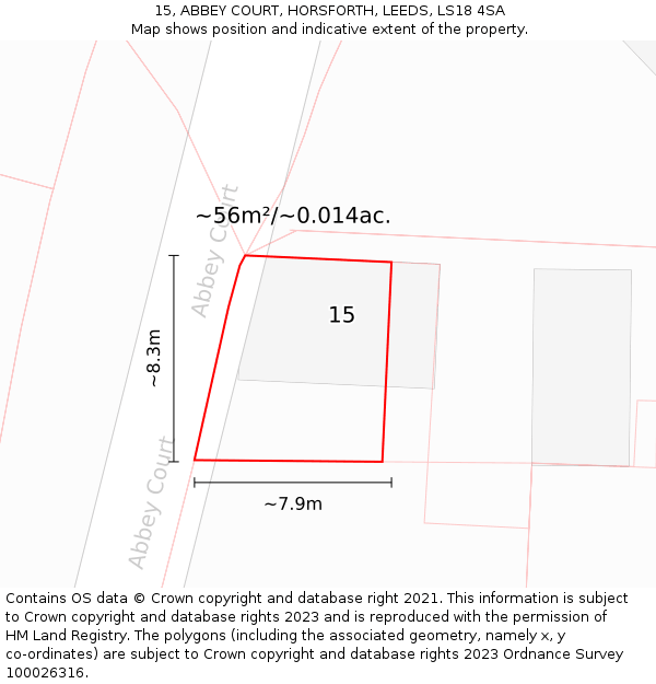 15, ABBEY COURT, HORSFORTH, LEEDS, LS18 4SA: Plot and title map